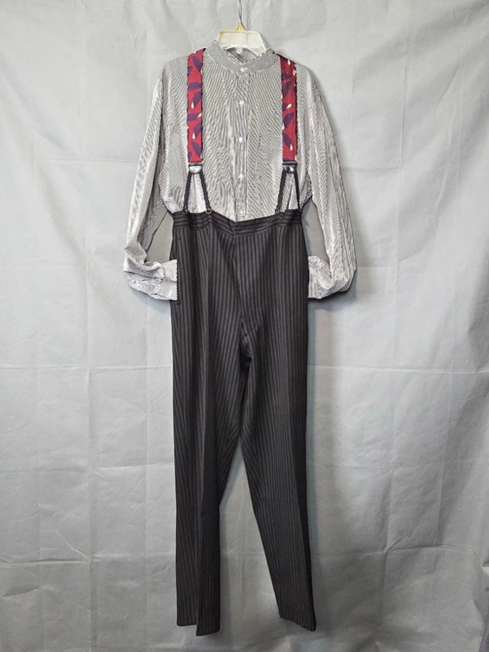 Vintage Striped High Waisted Pants With Suspender Jumper in Black & Red
